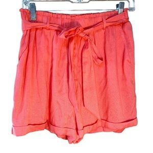 Francesca's Tie Front Elastic Waist Lined High Rise Shorts Coral Size Medium NWT
